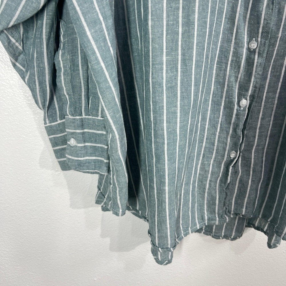 Lane Bryant Green White Striped Linen Blend Button Down Tunic Top 26/28 Coastal - Picture 11 of 12